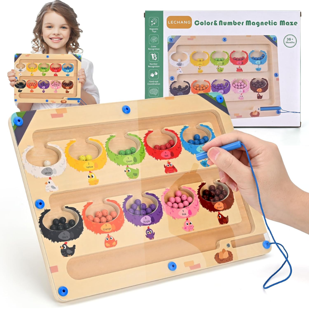 Labyrinthe Magnétique en Bois : Jeu Éducatif de Couleurs et Chiffres لعبة المتاهة المغناطيسية الخشبية: لعبة تعليمية للألوان والأرقام