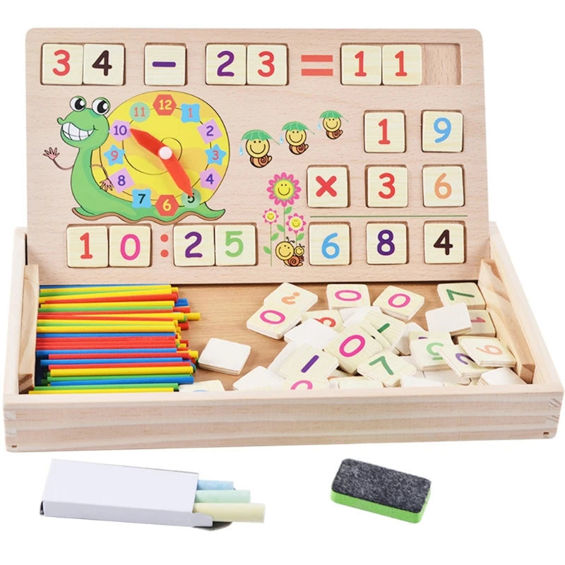 Boîte d'Apprentissage Mathématique Multifonction en Bois - صندوق التعلم المتعدد الوظائف للرياضيات من الخشب